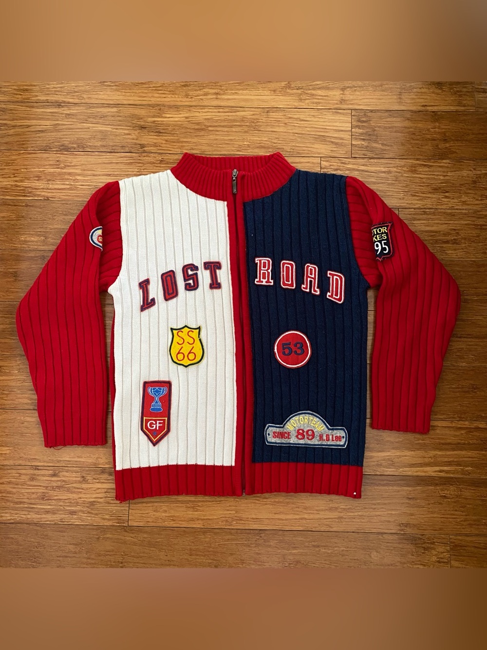 Mock Neck Zip Up Varsity Sweater